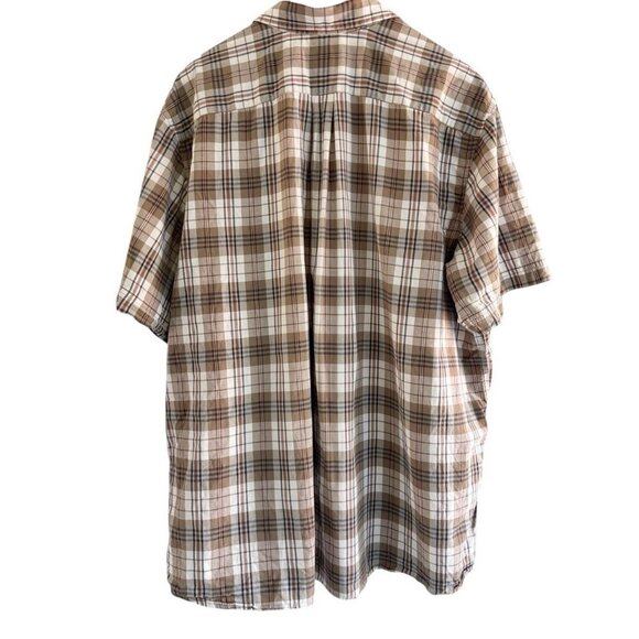 Eddie Bauer Men's Sz XXL Tan Brown Blue Plaid Short Sleeve Button Up Shirt - Picture 3 of 7